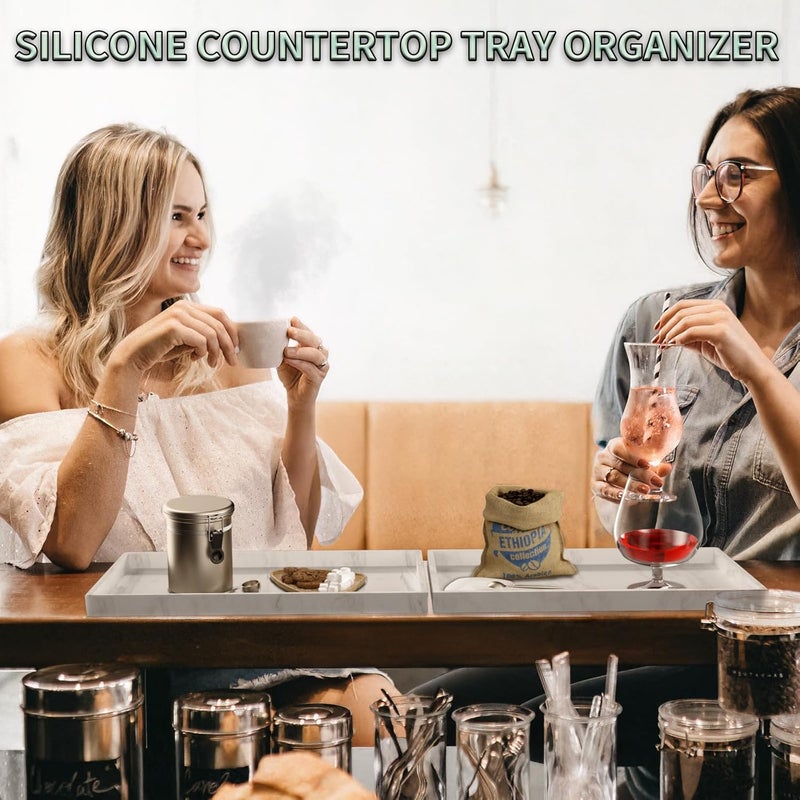 BBK Bathroom Vanity Tray 11.8 in- 2 Pack(Large) Silicone Bathroom Tray for Counter, Perfume Key Trinket Ring Tray, Decor Soap Dispenser Countertop Tray for Kitchen Sink Organization(Faux Marble Look) - Image 5